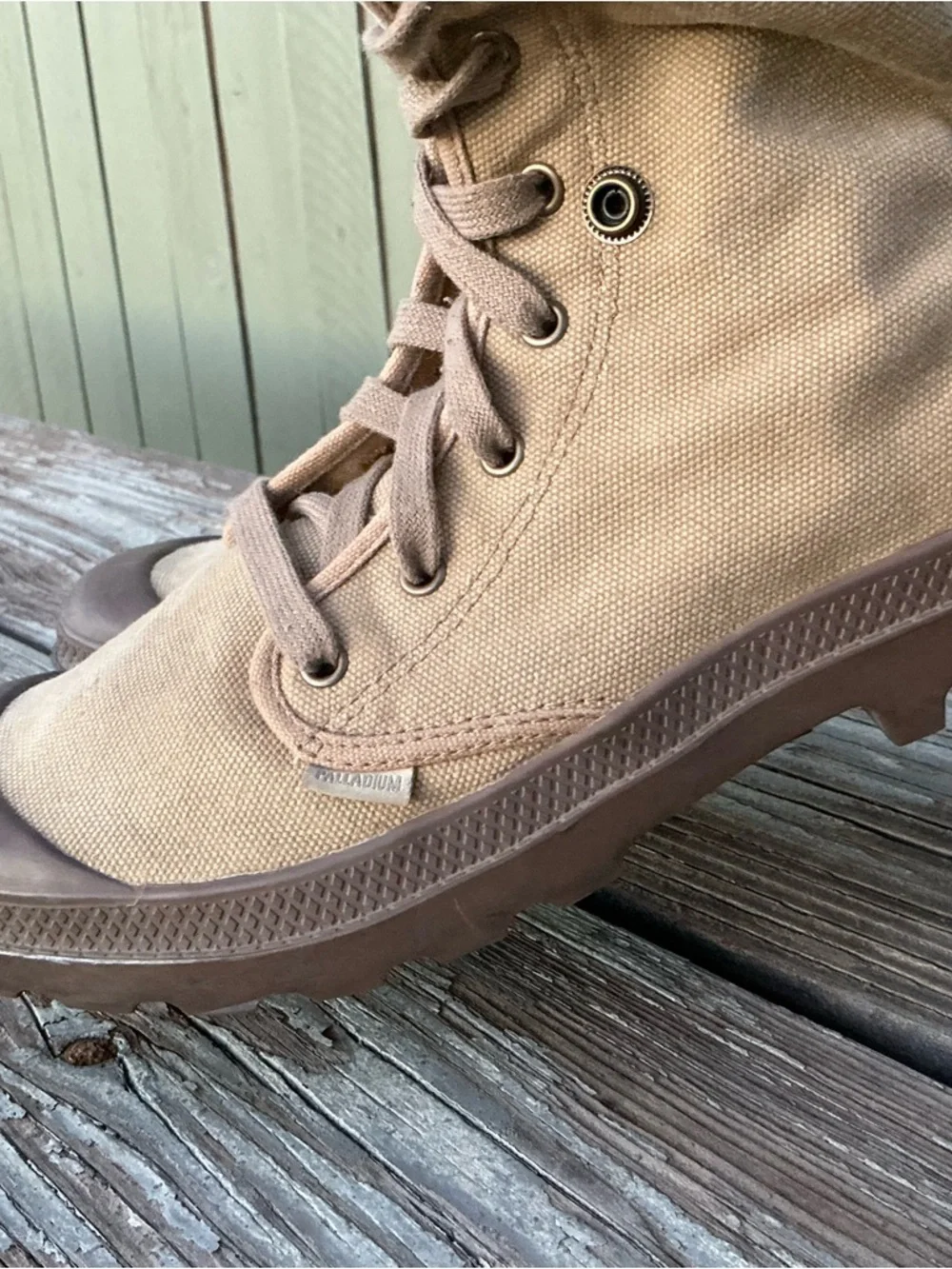 Palladium Men's Tan Canvas High-Top Boots with Brown Sole